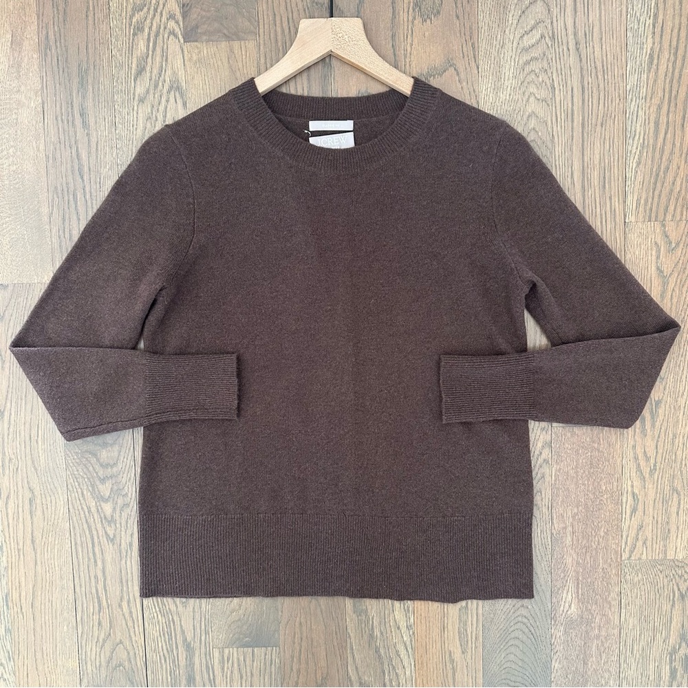 J. Crew Classic Fit Crew Neck 100% Cashmere Sweater in Rich Brown Extra Small